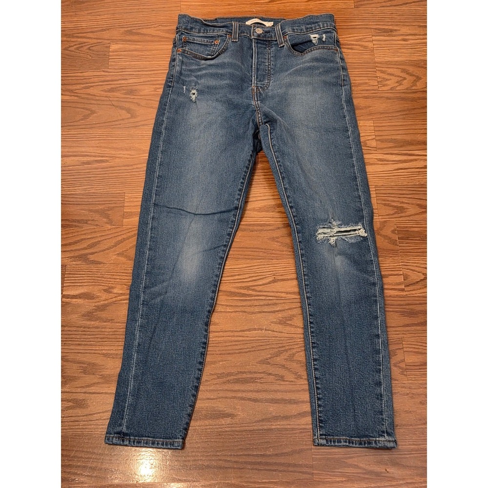 Levis Wedgie Skinny Jeans Womens 30 Distressed Blue High Rise Button Fly Denim